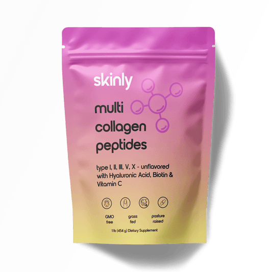 Skinly Multi-Collagen Peptides – Types I, II, III, V, and X with Hyaluronic Acid, Biotin, and Vitamin C – Unflavored