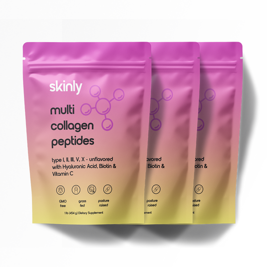 3-Month Bundle: Skinly Multi-Collagen Peptides – Types I, II, III, V, and X with Hyaluronic Acid, Biotin, and Vitamin C – Unflavored