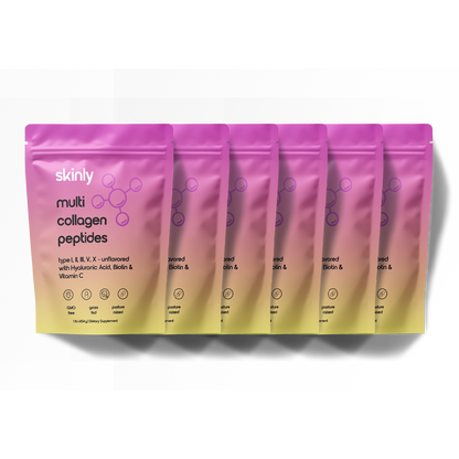 6-Month Bundle: Skinly Multi-Collagen Peptides – Types I, II, III, V, and X with Hyaluronic Acid, Biotin, and Vitamin C – Unflavored