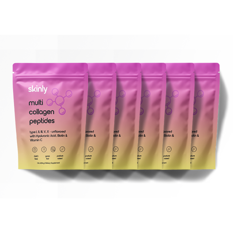 6-Month Bundle: Skinly Multi-Collagen Peptides – Types I, II, III, V, and X with Hyaluronic Acid, Biotin, and Vitamin C – Unflavored
